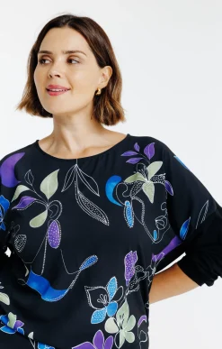 Toscane Boutique Tee-shirts|Tee-shirt bi-matière imprimé visages NOIR