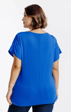 Toscane Boutique Tee-shirts|Tee-shirt bi-matière uni BLEU DUR