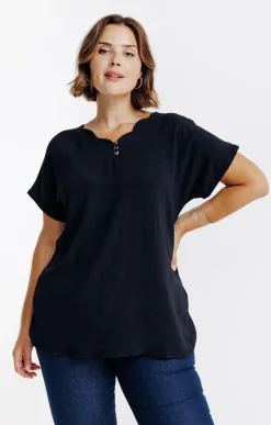 Toscane Boutique Tee-shirts|Tee-shirt bi-matière uni NOIR