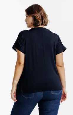 Toscane Boutique Tee-shirts|Tee-shirt bi-matière uni NOIR