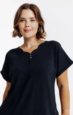 Toscane Boutique Tee-shirts|Tee-shirt bi-matière uni NOIR