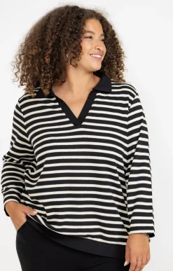 Toscane Boutique Tee-shirts|Tee-shirt forme polo rayé NOIR