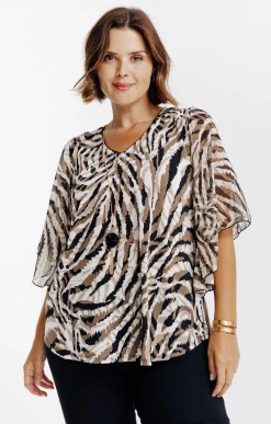 Toscane Boutique Tee-shirts|Tee-shirt forme poncho imprimé NOIR