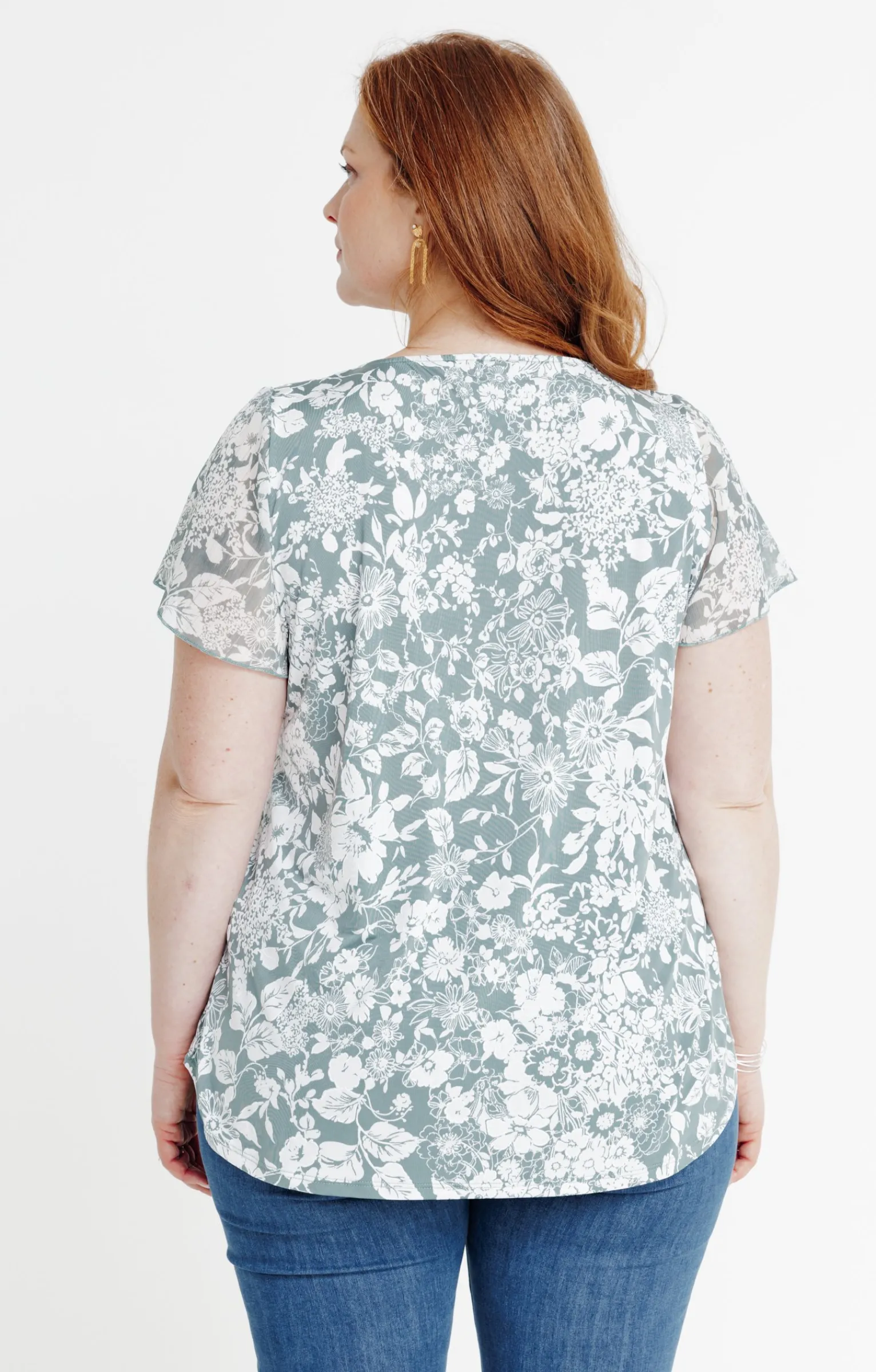 Toscane Boutique Tee-shirts|Tee-shirt impimé bicolore à fleurs CELADON