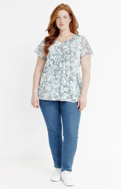 Toscane Boutique Tee-shirts|Tee-shirt impimé bicolore à fleurs CELADON