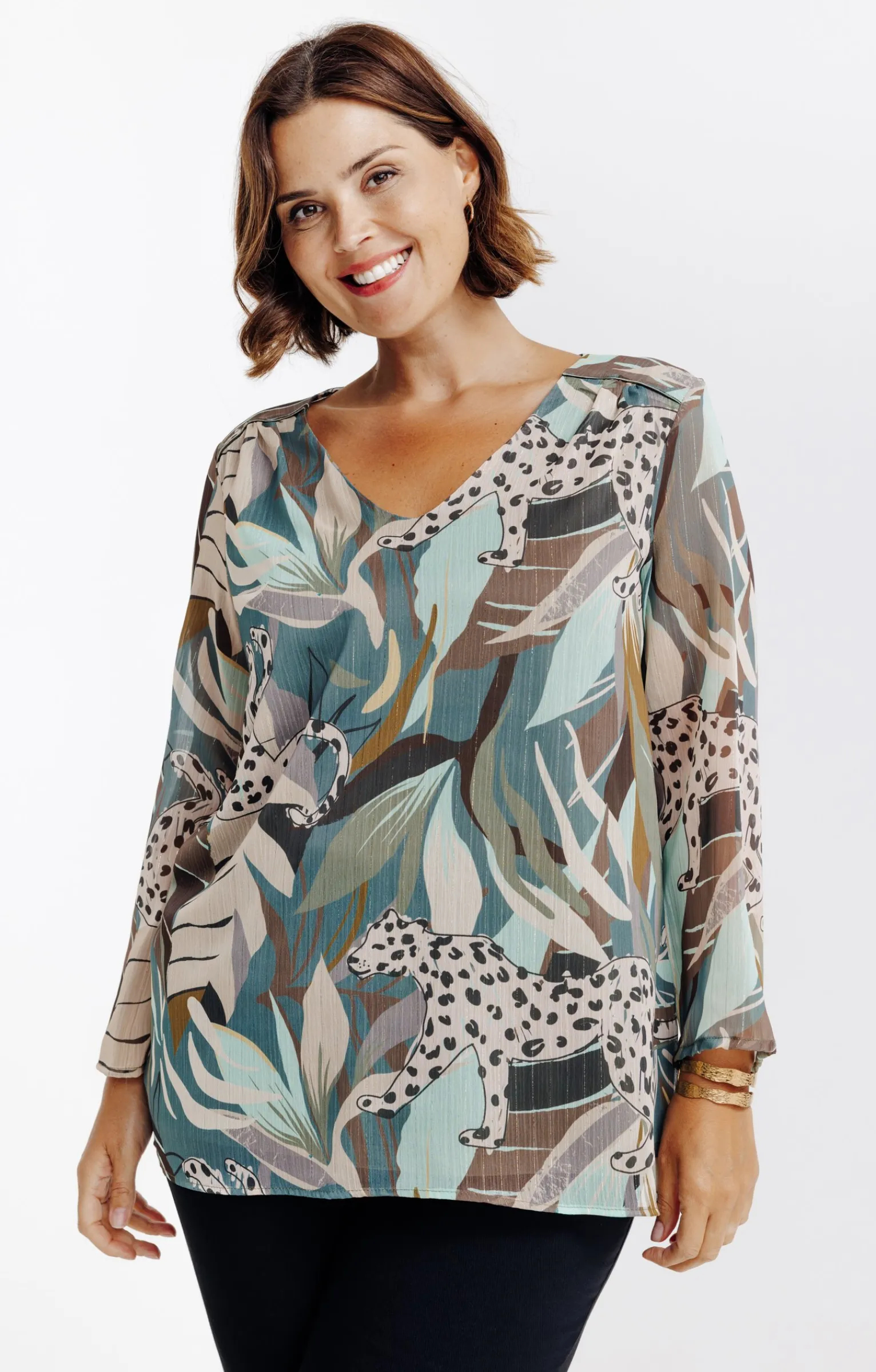 Toscane Boutique Tee-shirts|Tee-shirt imprimé avec lurex VERT DE GRIS