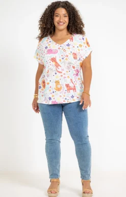 Toscane Boutique Tee-shirts|Tee-shirt imprimé chats ORANGE SOLEIL