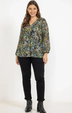 Toscane Boutique Tee-shirts|Tee-shirt imprimé feuillage KAKI