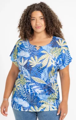 Toscane Boutique Tee-shirts|Tee-shirt imprimé feuillage BLEU DUR