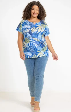 Toscane Boutique Tee-shirts|Tee-shirt imprimé feuillage BLEU DUR