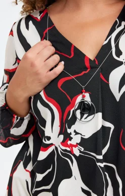 Toscane Boutique Tee-shirts|Tee-shirt imprimé fleuri et collier ROUGE