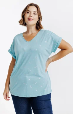 Toscane Boutique Tee-shirts|Tee-shirt imprimé libellules CELADON