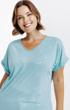 Toscane Boutique Tee-shirts|Tee-shirt imprimé libellules CELADON