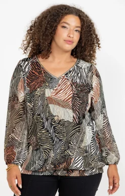 Toscane Boutique Tee-shirts|Tee-shirt imprimé végétal et collier KAKI