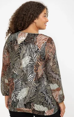 Toscane Boutique Tee-shirts|Tee-shirt imprimé végétal et collier KAKI