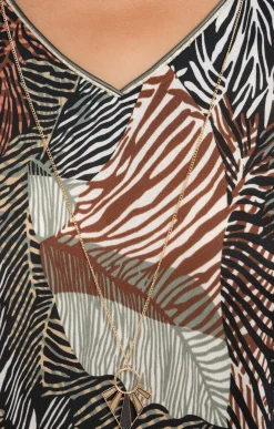 Toscane Boutique Tee-shirts|Tee-shirt imprimé végétal et collier KAKI