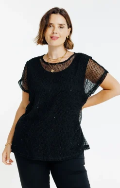 Toscane Boutique Tee-shirts|Tee-shirt maille ajourée NOIR