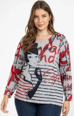 Toscane Boutique Tee-shirts|Tee-shirt maille chaude imprimé ROUGE