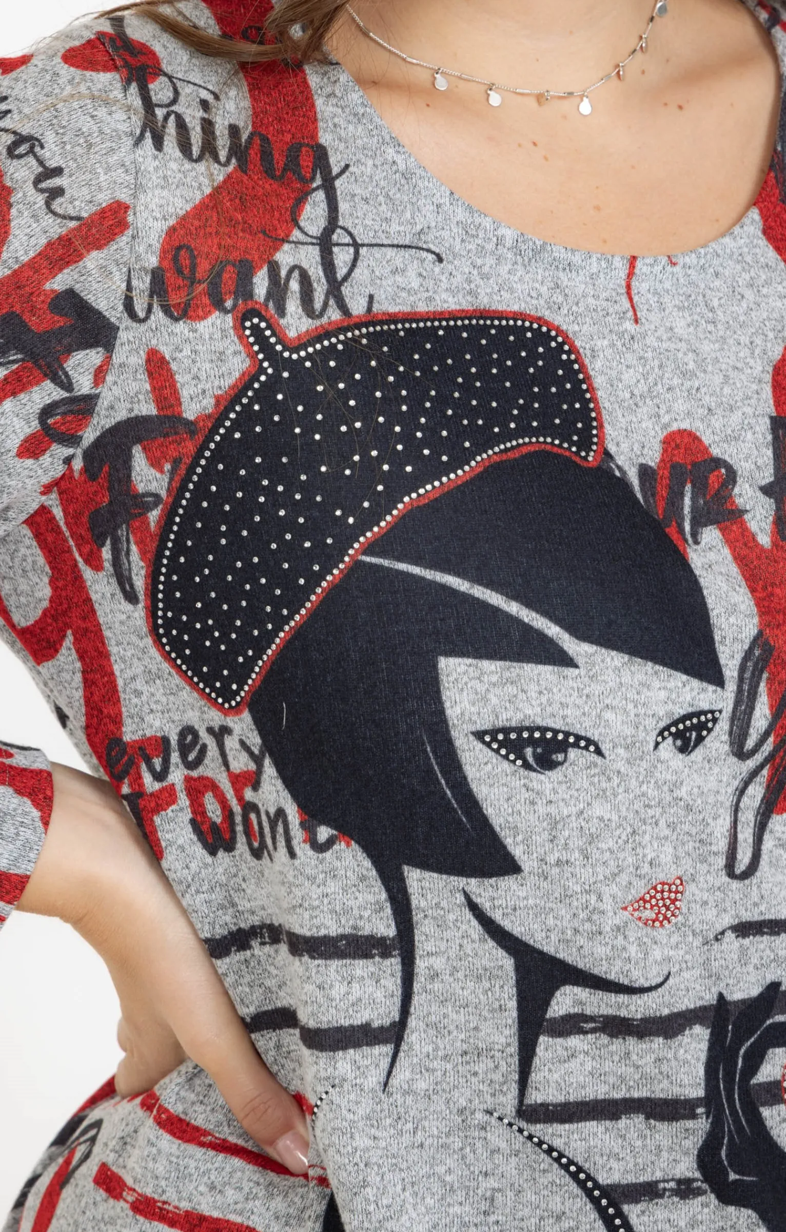 Toscane Boutique Tee-shirts|Tee-shirt maille chaude imprimé ROUGE