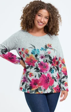 Toscane Boutique Tee-shirts|Tee-shirt maille chaude imprimé fleuri CLEMATITE