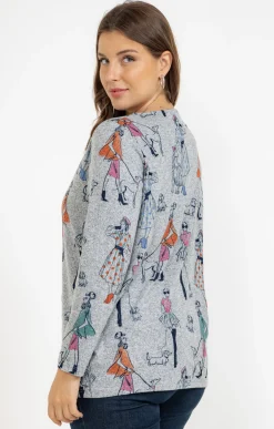 Toscane Boutique Tee-shirts|Tee-shirt maille chaude imprimé GRIS