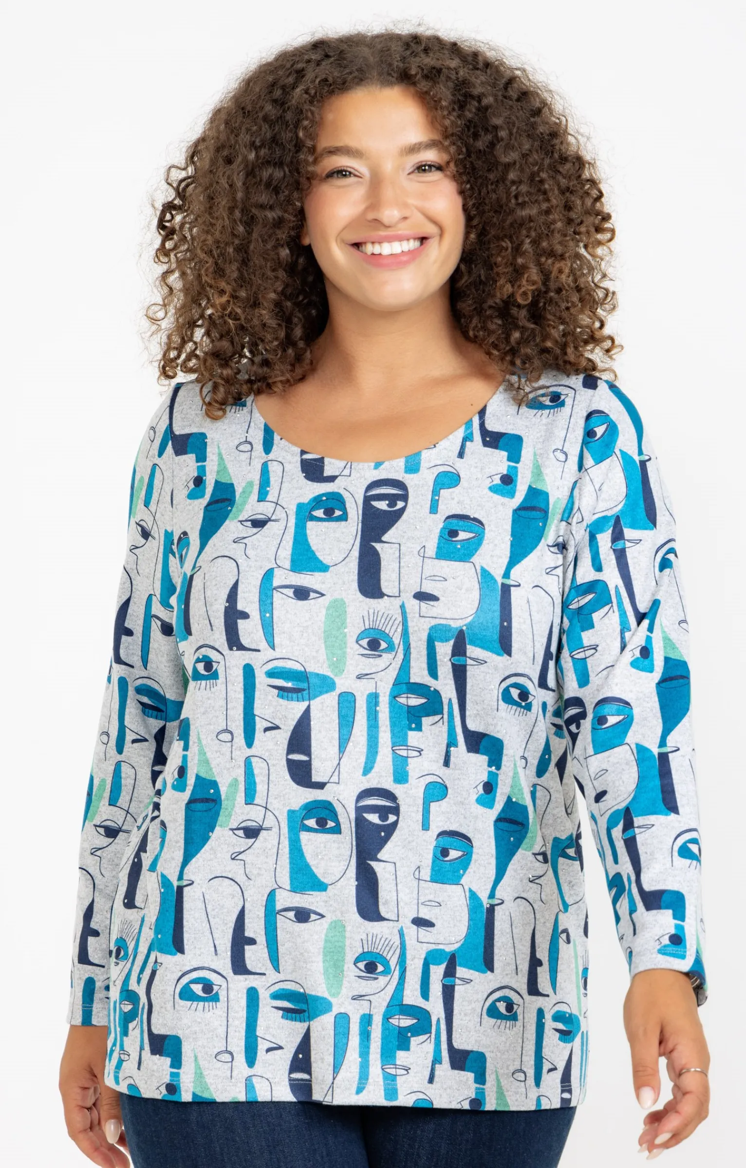 Toscane Boutique Tee-shirts|Tee-shirt maille chaude imprimé visages GRIS