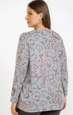 Toscane Boutique Tee-shirts|Tee-shirt maille chaude imprimé chats GRIS