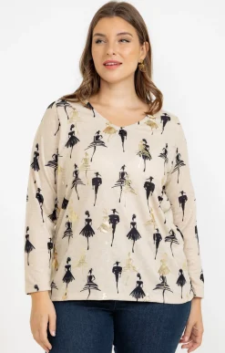 Toscane Boutique Tee-shirts|Tee-shirt maille chaude imprimé BEIGE