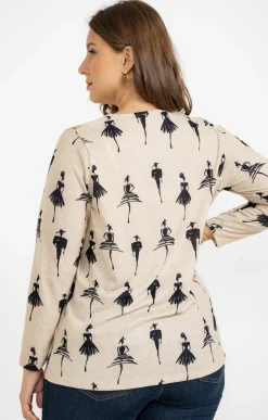 Toscane Boutique Tee-shirts|Tee-shirt maille chaude imprimé BEIGE