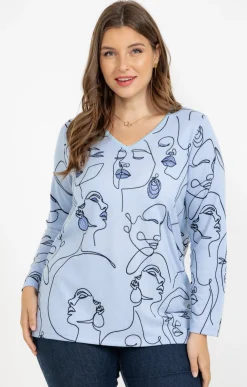 Toscane Boutique Tee-shirts|Tee-shirt maille chaude imprimé visages BLEU ORAGE