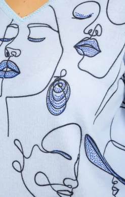 Toscane Boutique Tee-shirts|Tee-shirt maille chaude imprimé visages BLEU ORAGE