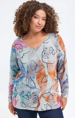 Toscane Boutique Tee-shirts|Tee-shirt maille chaude imprimé visages ORANGE