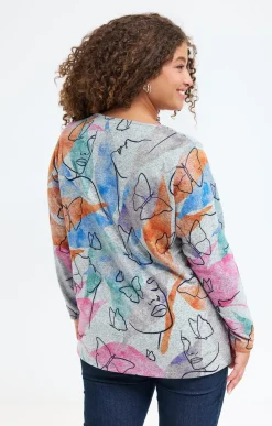 Toscane Boutique Tee-shirts|Tee-shirt maille chaude imprimé visages ORANGE