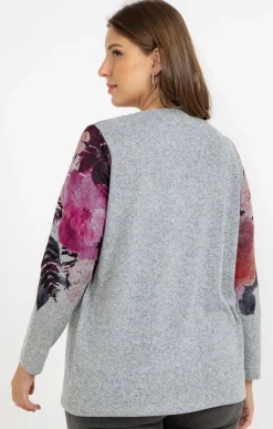 Toscane Boutique Tee-shirts|Tee-shirt maille chaude imprimé fleurs GRIS