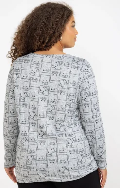 Toscane Boutique Tee-shirts|Tee-shirt maille chaude imprimé chats GRIS