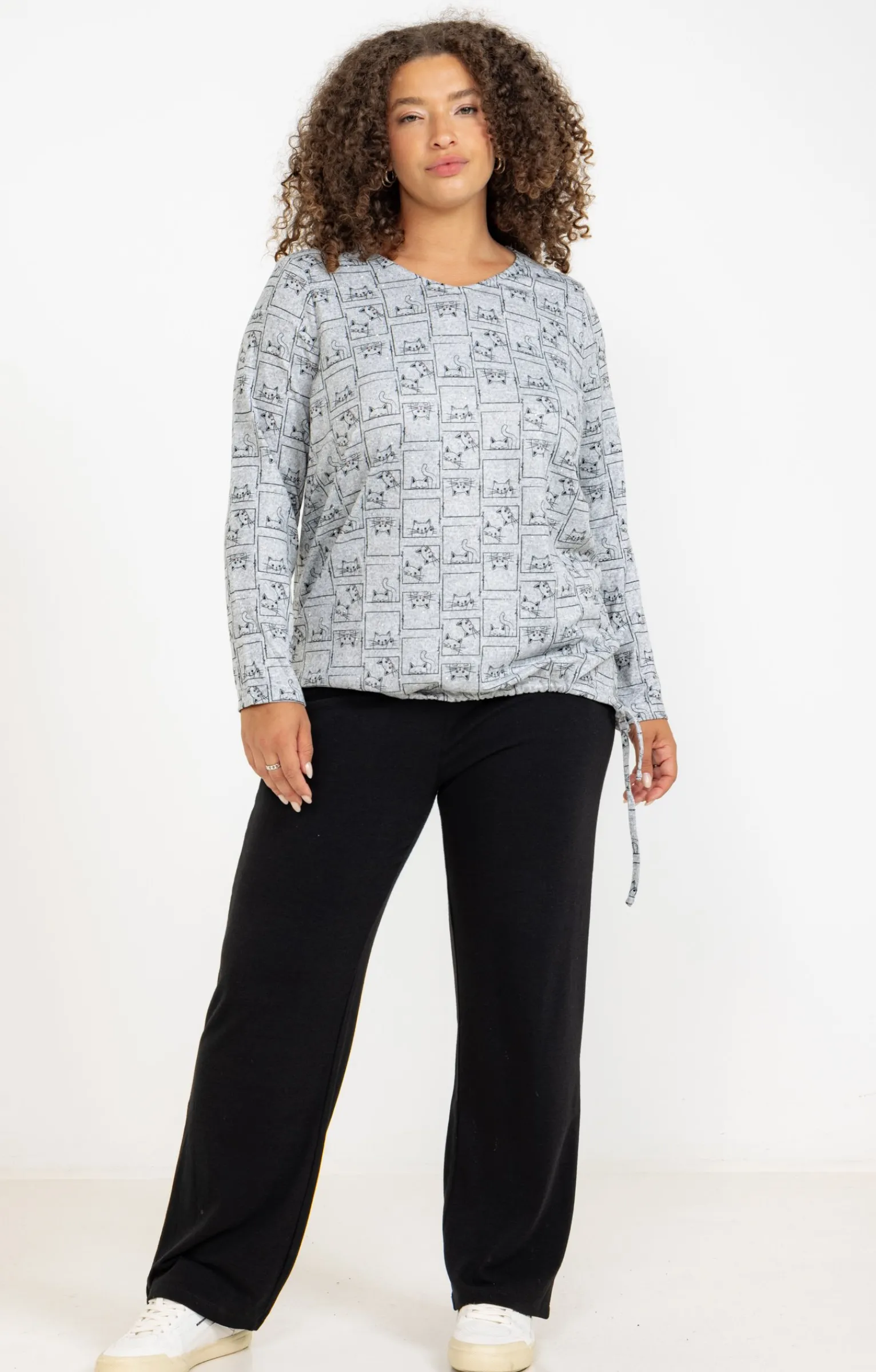 Toscane Boutique Tee-shirts|Tee-shirt maille chaude imprimé chats GRIS