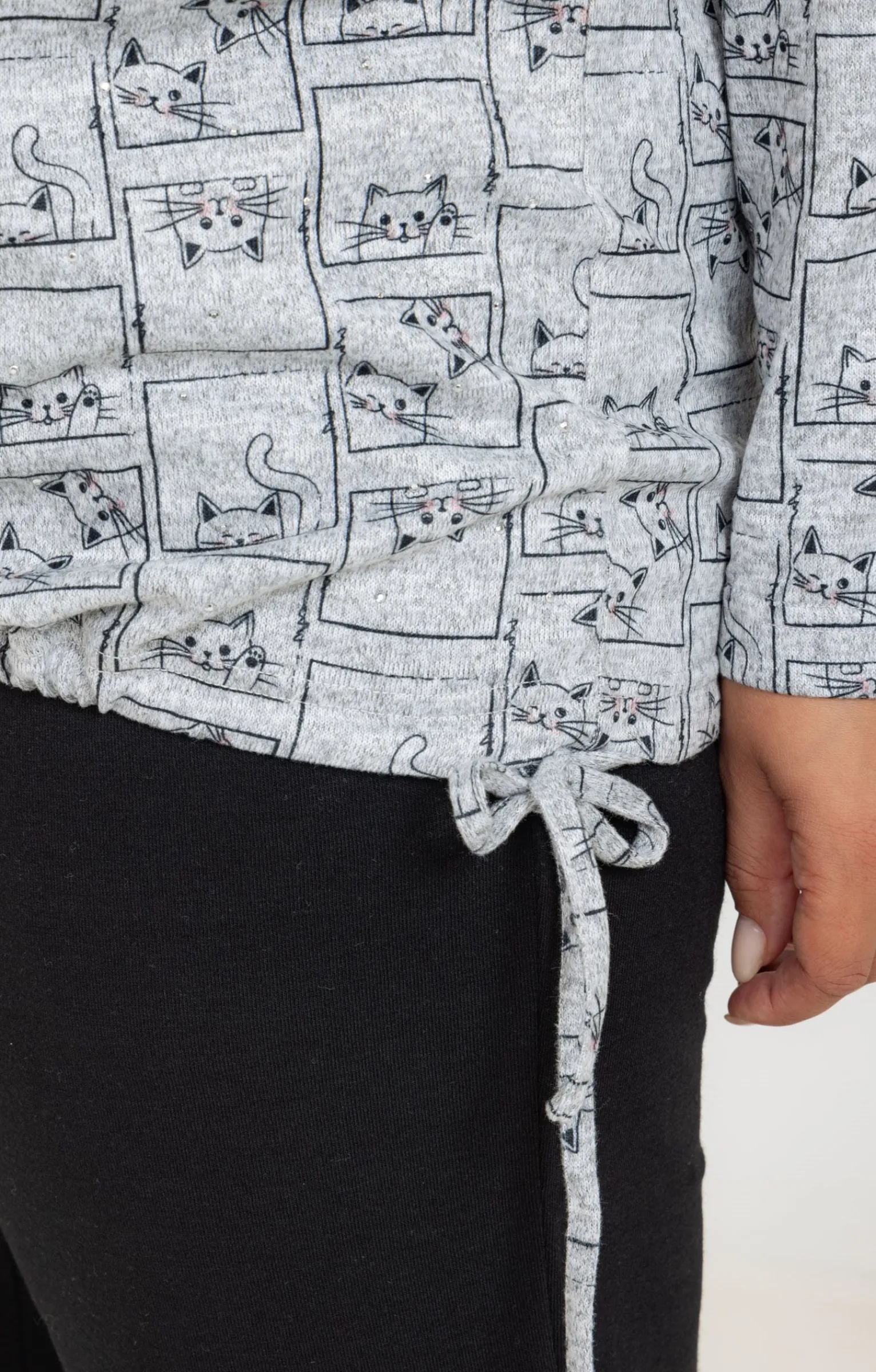 Toscane Boutique Tee-shirts|Tee-shirt maille chaude imprimé chats GRIS