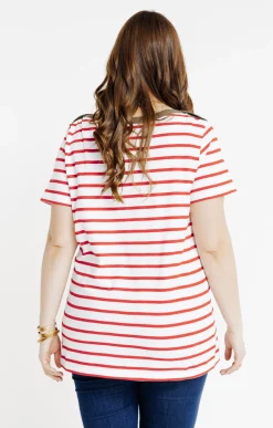 Toscane Boutique Tee-shirts|Tee-shirt marinière col bateau contrasté KAKI CLAIR