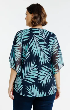 Toscane Boutique Tee-shirts|Tee-shirt poncho imprimé avec collier TURQUOISE