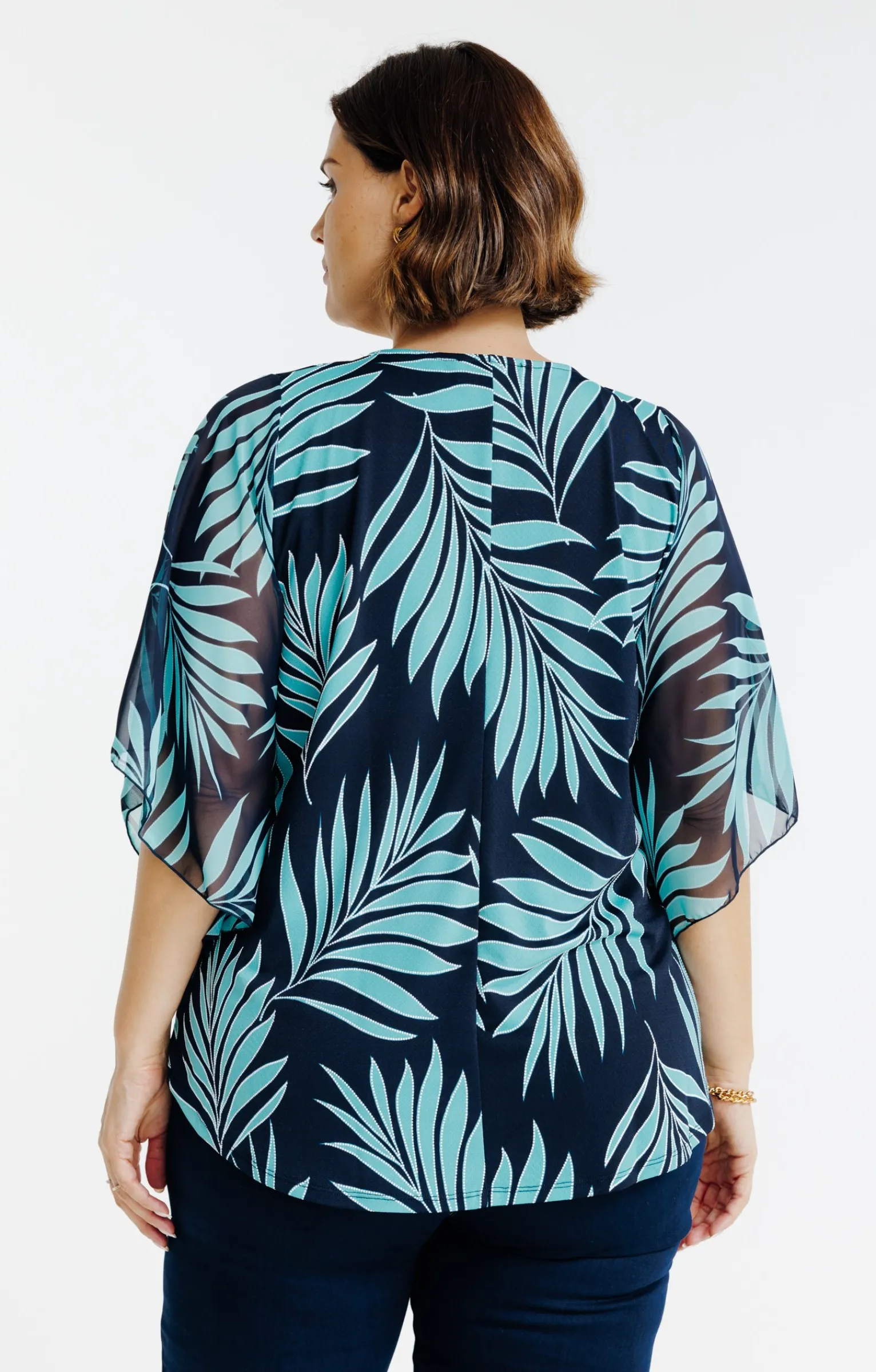 Toscane Boutique Tee-shirts|Tee-shirt poncho imprimé avec collier TURQUOISE