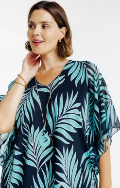 Toscane Boutique Tee-shirts|Tee-shirt poncho imprimé avec collier TURQUOISE