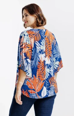 Toscane Boutique Tee-shirts|Tee-shirt poncho imprimé avec collier TERRE CUITE