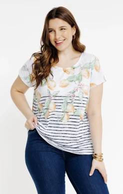 Toscane Boutique Tee-shirts|Tee-shirt rayé avec motifs citrons JAUNE