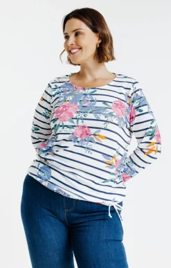 Toscane Boutique Tee-shirts|Tee-shirt rayé imprimé fleurs ROSE BARBIE