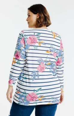 Toscane Boutique Tee-shirts|Tee-shirt rayé imprimé fleurs ROSE BARBIE