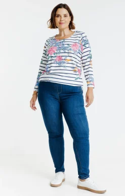 Toscane Boutique Tee-shirts|Tee-shirt rayé imprimé fleurs ROSE BARBIE