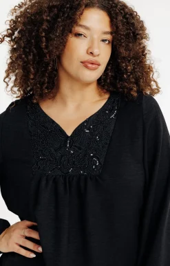 Toscane Boutique Tee-shirts|Tee-shirt uni avec plastron NOIR