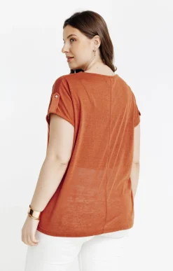 Toscane Boutique Tee-shirts|Tee-shirt uni avec tresse à l'encolure CORAIL