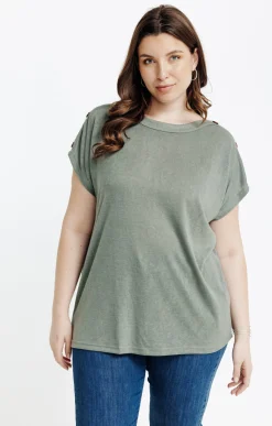 Toscane Boutique Tee-shirts|Tee-shirt uni col bateau croisé TILLEUL