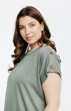 Toscane Boutique Tee-shirts|Tee-shirt uni col bateau croisé TILLEUL